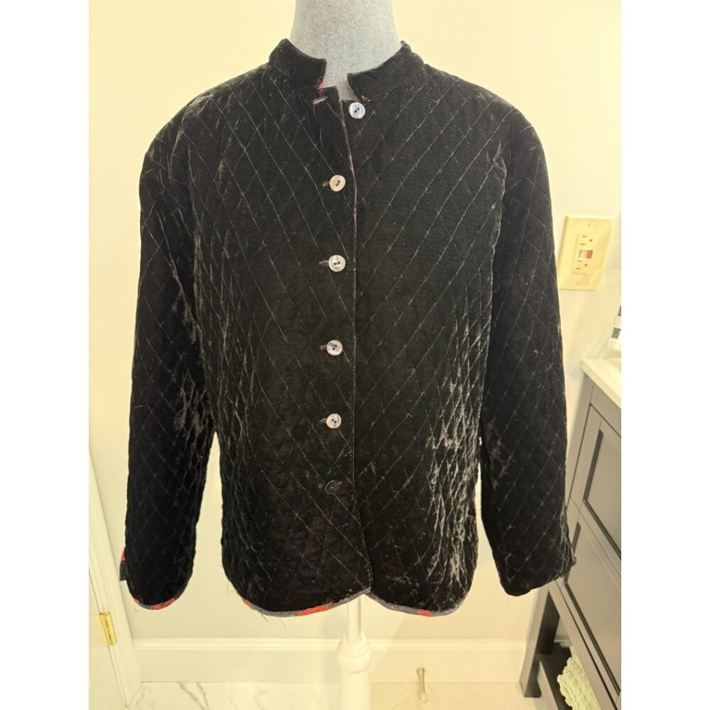 Chico's Reversible Black Velvet/Red Print Satin Jacket Size 1